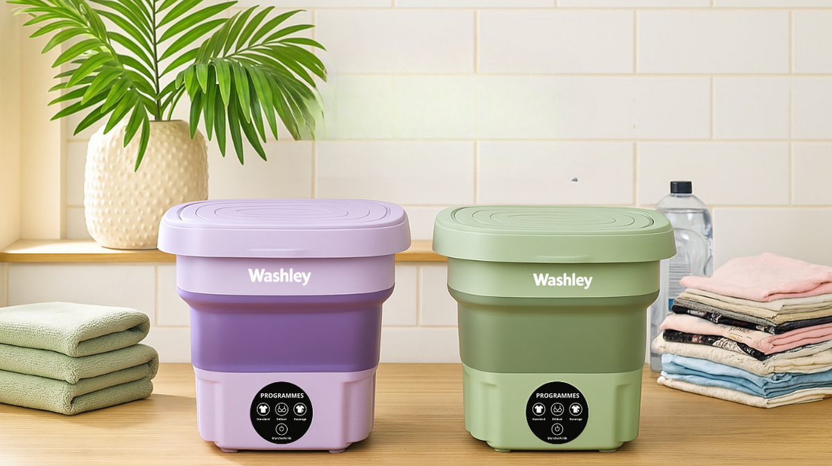 Mini machines à laver pliables Washley violet et vert